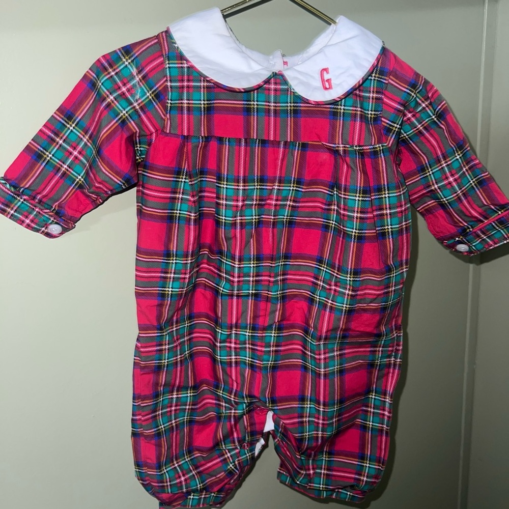 Cecil & Lou boys Monogrammed "G" Christmas smock outfit